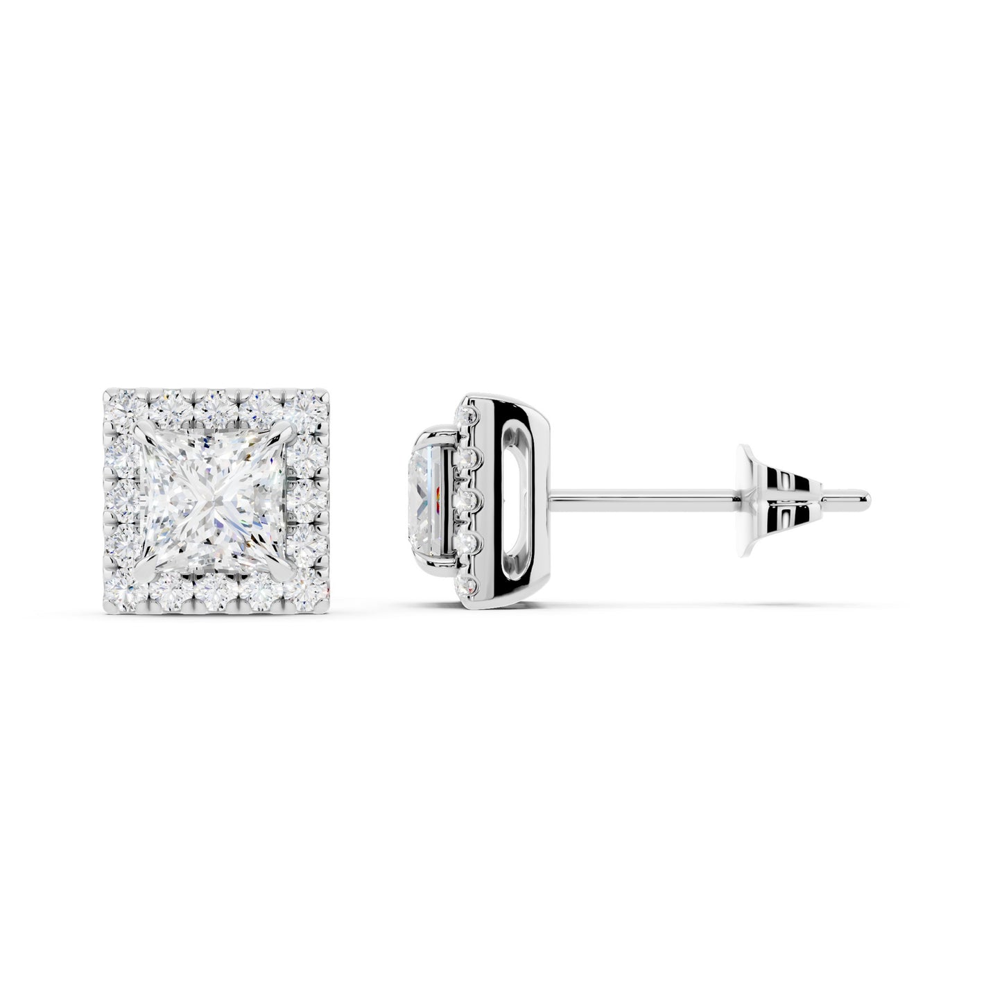 IGI Certified Halo Lab Grown Diamond Stud Earrings 14K Gold Or 925 Sterling Silver 0.99 Carat - 1 Carat EF Color VS Clarity