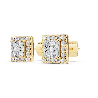 IGI Certified Halo Lab Grown Diamond Stud Earrings 14K Gold Or 925 Sterling Silver 0.99 Carat - 1 Carat EF Color VS Clarity