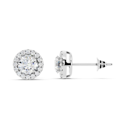 IGI Certified Round Shape Halo Lab Grown Diamond Stud Earrings 14K Gold Or 925 Sterling Silver 0.99 Carat - 1 Carat EF Color VS Clarity