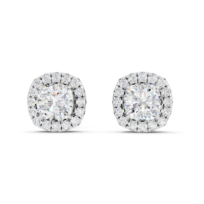 IGI Certified Halo Lab Grown Diamond Stud Earrings 14K Gold Or 925 Sterling Silver 0.99 Carat - 1 Carat EF Color VS Clarity