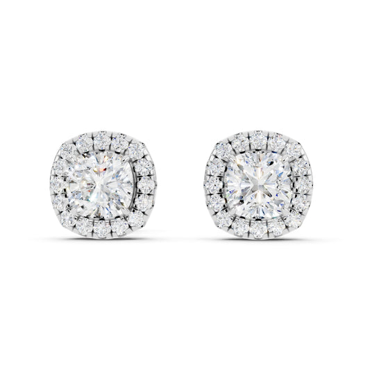IGI Certified Cushion Shape Halo Lab Grown Diamond Stud Earrings 14K Gold Or 925 Sterling Silver 0.99 Carat - 1 Carat EF Color VS Clarity