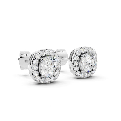 IGI Certified Halo Lab Grown Diamond Stud Earrings 14K Gold Or 925 Sterling Silver 0.99 Carat - 1 Carat EF Color VS Clarity