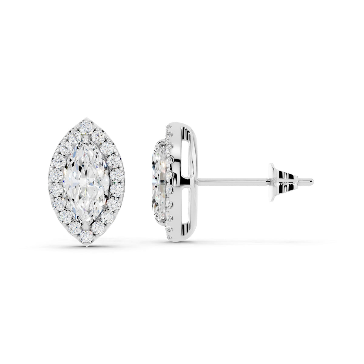 IGI Certified Marquise Shape Halo Lab Grown Diamond Stud Earrings 14K Gold Or 925 Sterling Silver 0.99 Carat  EF Color VS Clarity