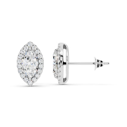 IGI Certified Marquise Shape Halo Lab Grown Diamond Stud Earrings 14K Gold Or 925 Sterling Silver 0.99 Carat  EF Color VS Clarity