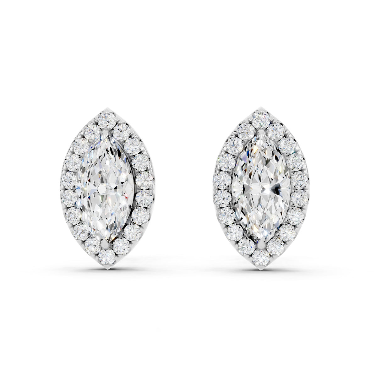 IGI Certified Marquise Shape Halo Lab Grown Diamond Stud Earrings 14K Gold Or 925 Sterling Silver 0.99 Carat  EF Color VS Clarity