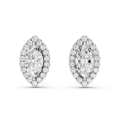 IGI Certified Marquise Shape Halo Lab Grown Diamond Stud Earrings 14K Gold Or 925 Sterling Silver 0.99 Carat  EF Color VS Clarity