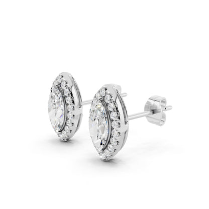 IGI Certified Marquise Shape Halo Lab Grown Diamond Stud Earrings 14K Gold Or 925 Sterling Silver 0.99 Carat  EF Color VS Clarity