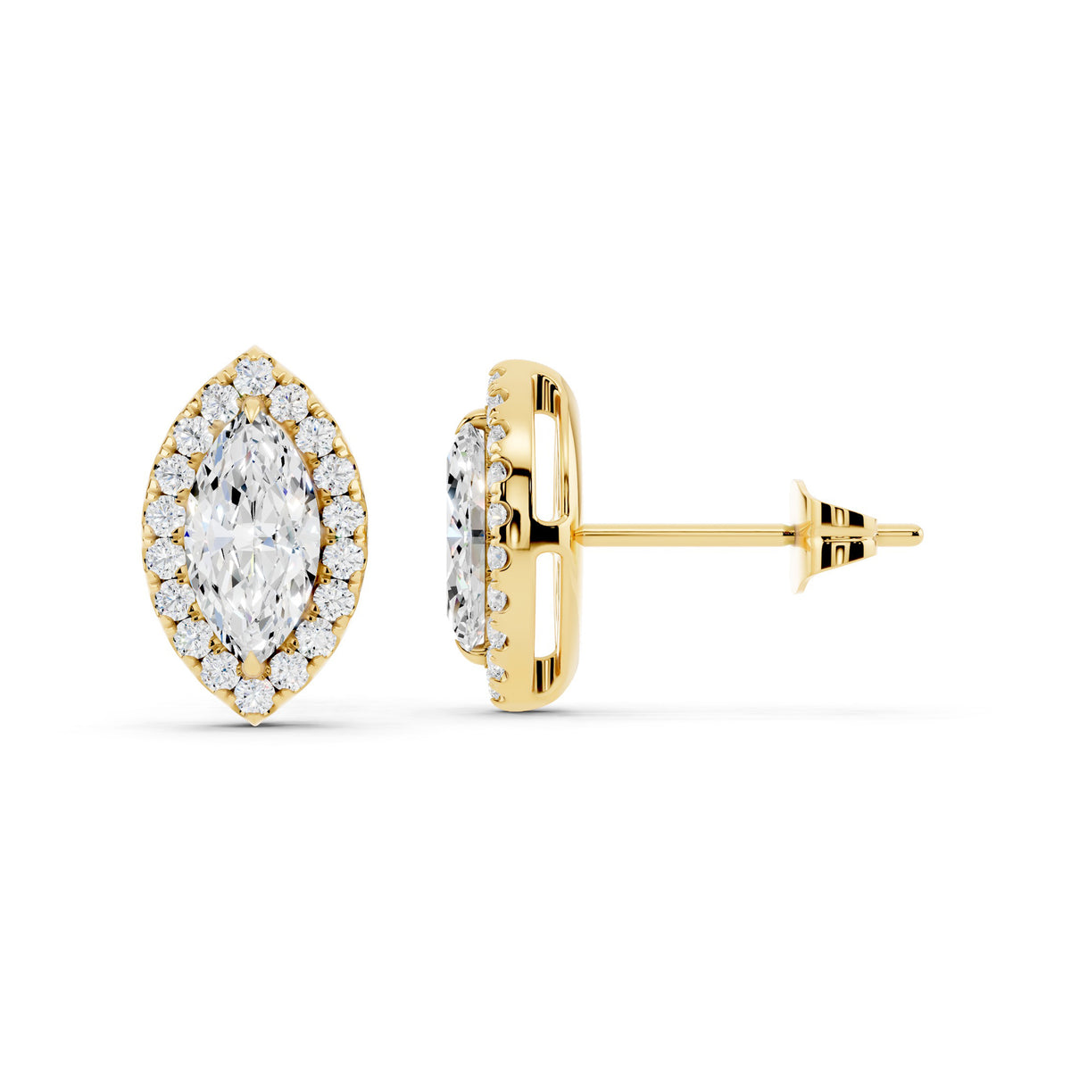 IGI Certified Marquise Shape Halo Lab Grown Diamond Stud Earrings 14K Gold Or 925 Sterling Silver 0.99 Carat  EF Color VS Clarity