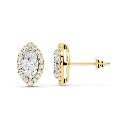 IGI Certified Marquise Shape Halo Lab Grown Diamond Stud Earrings 14K Gold Or 925 Sterling Silver 0.99 Carat  EF Color VS Clarity