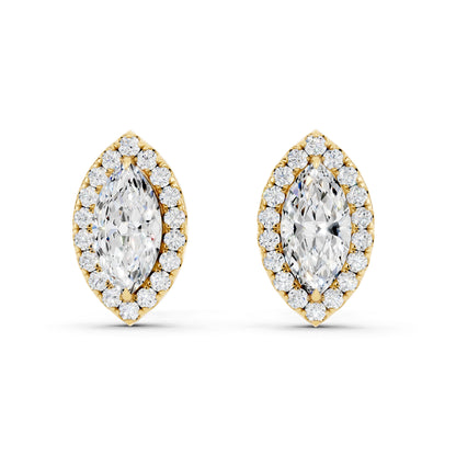 IGI Certified Marquise Shape Halo Lab Grown Diamond Stud Earrings 14K Gold Or 925 Sterling Silver 0.99 Carat  EF Color VS Clarity
