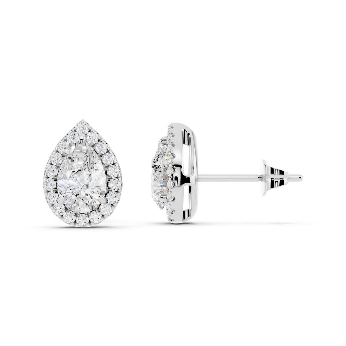 IGI Certified Halo Lab Grown Diamond Stud Earrings 14K Gold Or 925 Sterling Silver 1 Carat EF Color VS Clarity