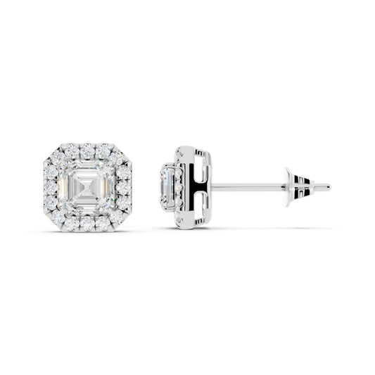 IGI Certified Halo Lab Grown Diamond Stud Earrings 14K Gold Or 925 Sterling Silver 0.99 Carat - 1 Carat EF Color VS Clarity