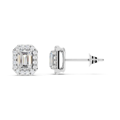 IGI Certified Halo Lab Grown Diamond Stud Earrings 14K Gold Or 925 Sterling Silver 0.99 Carat - 1 Carat EF Color VS Clarity