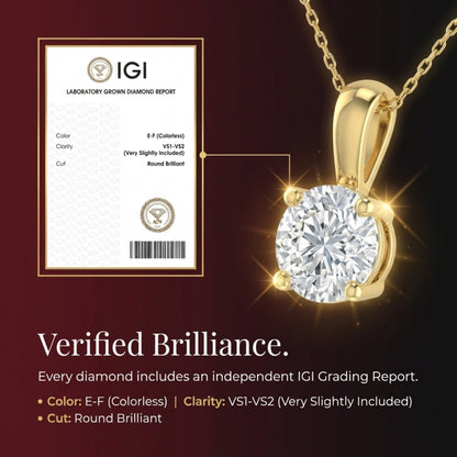 2 Ct IGI Certified Lab Diamond Solitaire Necklace (E-F VS1/VS2, 14K Gold)