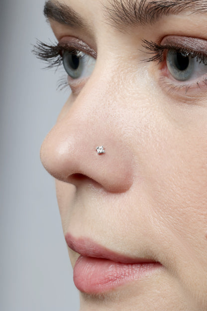 4 prong real diamond nose stud