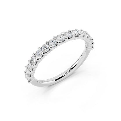 Lab Grown Diamond Half Eternity Ring for Women, 0.53 Carat EF-VS Quality Round Cut Diamond Wedding Band, 925 Sterling Silver Or 14K Gold Anniversary Engagement Stackable Ring