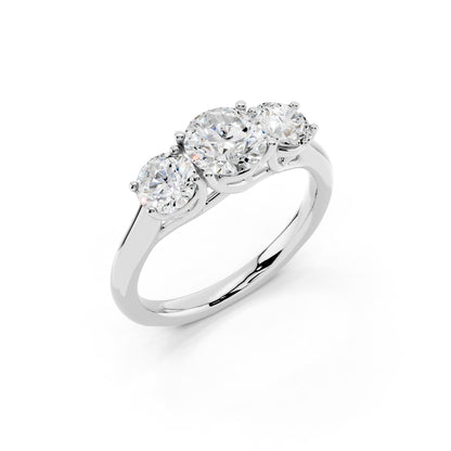 1.47 Carat 3 Stone Trilogy Lab Grown Diamond Engagement Ring for Women - EF-VS Quality, 925 Sterling Silver & 14K Gold, Round Cut Lab Created Diamond, Promise Ring Anniversary Gift