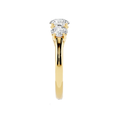 1.47 Carat 3 Stone Trilogy Lab Grown Diamond Engagement Ring for Women - EF-VS Quality, 925 Sterling Silver & 14K Gold, Round Cut Lab Created Diamond, Promise Ring Anniversary Gift