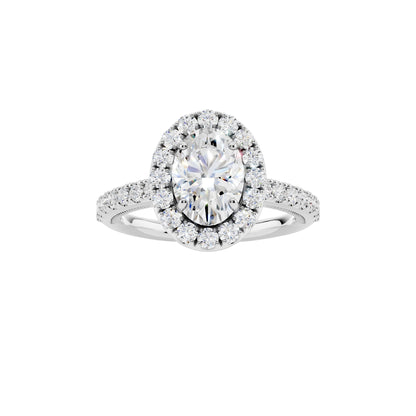 IGI Certified Lab Grown Diamond Halo Engagement Ring for Women – 1.50 Carat Oval Cut, 14K Gold & 925 Sterling Silver, EF Color VS Clarity, Round Halo Setting, Fine Jewelry Gift