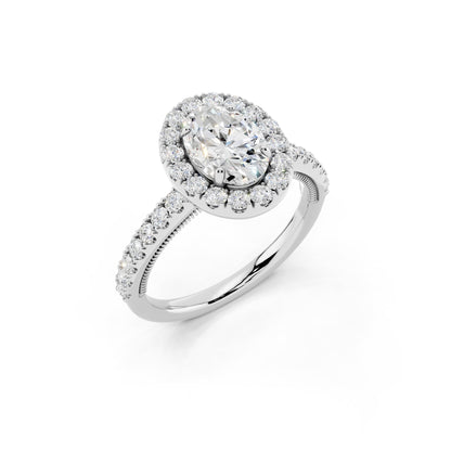 IGI Certified Lab Grown Diamond Halo Engagement Ring for Women – 1.50 Carat Oval Cut, 14K Gold & 925 Sterling Silver, EF Color VS Clarity, Round Halo Setting, Fine Jewelry Gift