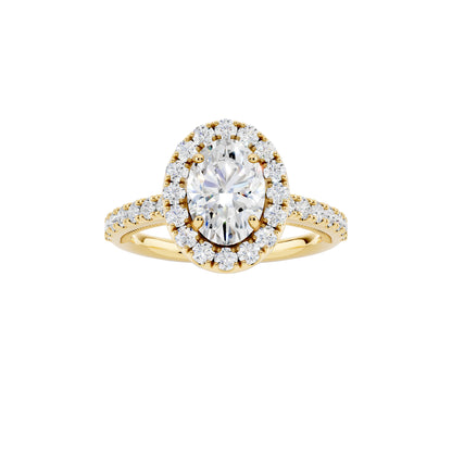 IGI Certified Lab Grown Diamond Halo Engagement Ring for Women – 1.50 Carat Oval Cut, 14K Gold & 925 Sterling Silver, EF Color VS Clarity, Round Halo Setting, Fine Jewelry Gift