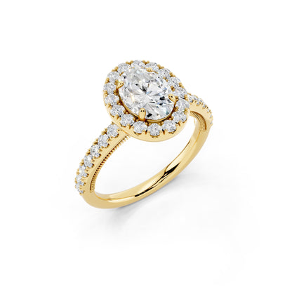IGI Certified Lab Grown Diamond Halo Engagement Ring for Women – 1.50 Carat Oval Cut, 14K Gold & 925 Sterling Silver, EF Color VS Clarity, Round Halo Setting, Fine Jewelry Gift