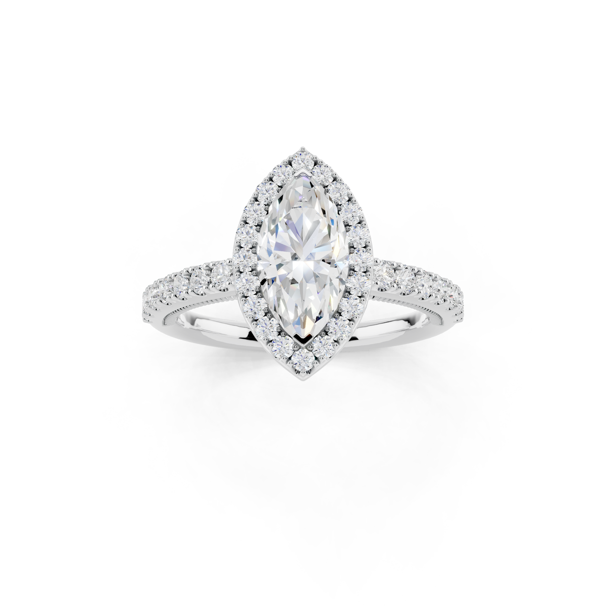 IGI Certified Lab Grown Diamond Halo Engagement Ring for Women – 1.40 Carat Marquise Cut, 14K Gold & 925 Sterling Silver, EF Color VS Clarity, Round Halo Setting, Fine Jewelry Gift