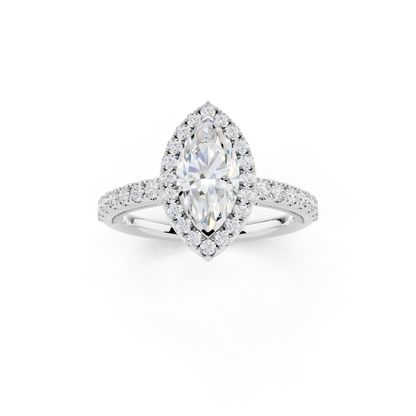 IGI Certified Lab Grown Diamond Halo Engagement Ring for Women – 1.40 Carat Marquise Cut, 14K Gold & 925 Sterling Silver, EF Color VS Clarity, Round Halo Setting, Fine Jewelry Gift