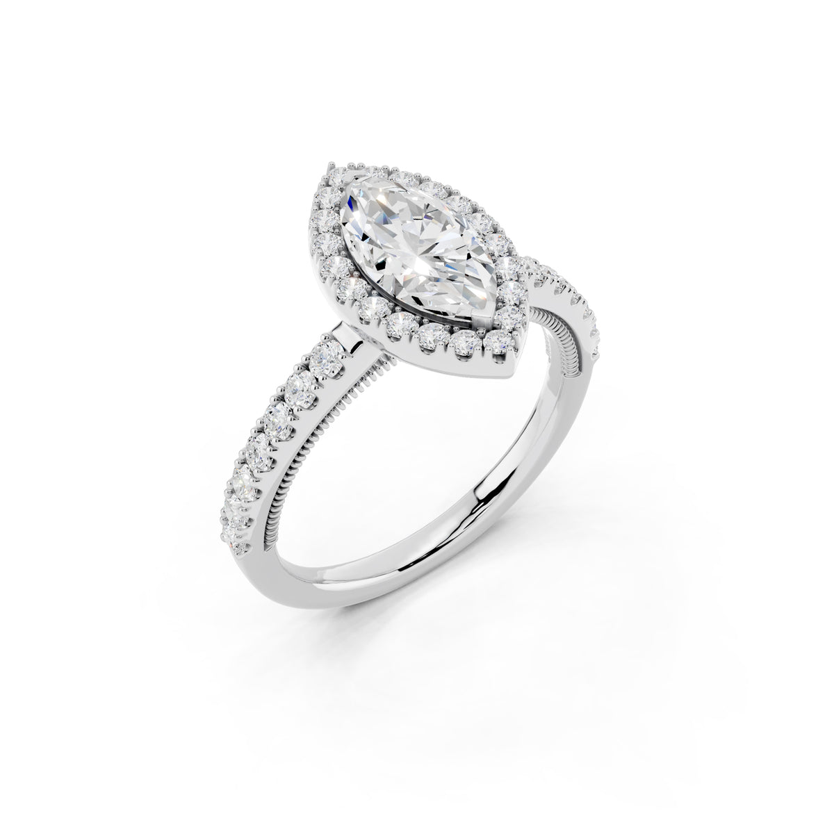 IGI Certified Lab Grown Diamond Halo Engagement Ring for Women – 1.40 Carat Marquise Cut, 14K Gold & 925 Sterling Silver, EF Color VS Clarity, Round Halo Setting, Fine Jewelry Gift