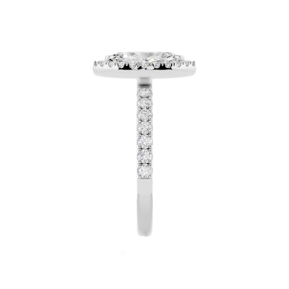 IGI Certified Lab Grown Diamond Halo Engagement Ring for Women – 1.40 Carat Marquise Cut, 14K Gold & 925 Sterling Silver, EF Color VS Clarity, Round Halo Setting, Fine Jewelry Gift