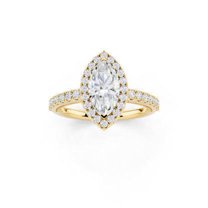 IGI Certified Lab Grown Diamond Halo Engagement Ring for Women – 1.40 Carat Marquise Cut, 14K Gold & 925 Sterling Silver, EF Color VS Clarity, Round Halo Setting, Fine Jewelry Gift