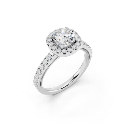 IGI Certified Lab Grown Diamond Halo Engagement Ring for Women – 1.40 Carat Cushion Cut, 14K Gold & 925 Sterling Silver, EF Color VS Clarity, Round Halo Setting, Fine Jewelry Gift