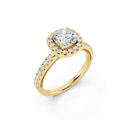 IGI Certified Lab Grown Diamond Halo Engagement Ring for Women – 1.40 Carat Cushion Cut, 14K Gold & 925 Sterling Silver, EF Color VS Clarity, Round Halo Setting, Fine Jewelry Gift