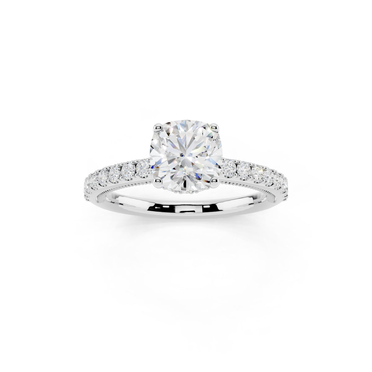 IGI Certified Lab Grown Diamond Hidden Halo Engagement Ring for Women – 1.30 Carat Cushion Cut, 925 Sterling Silver & 14K Gold, EF Color VS Clarity, Pavé Diamond Band, Engagement Ring