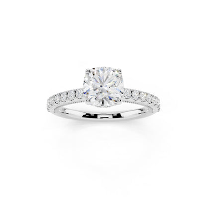 IGI Certified Lab Grown Diamond Hidden Halo Engagement Ring for Women – 1.30 Carat Cushion Cut, 925 Sterling Silver & 14K Gold, EF Color VS Clarity, Pavé Diamond Band, Engagement Ring
