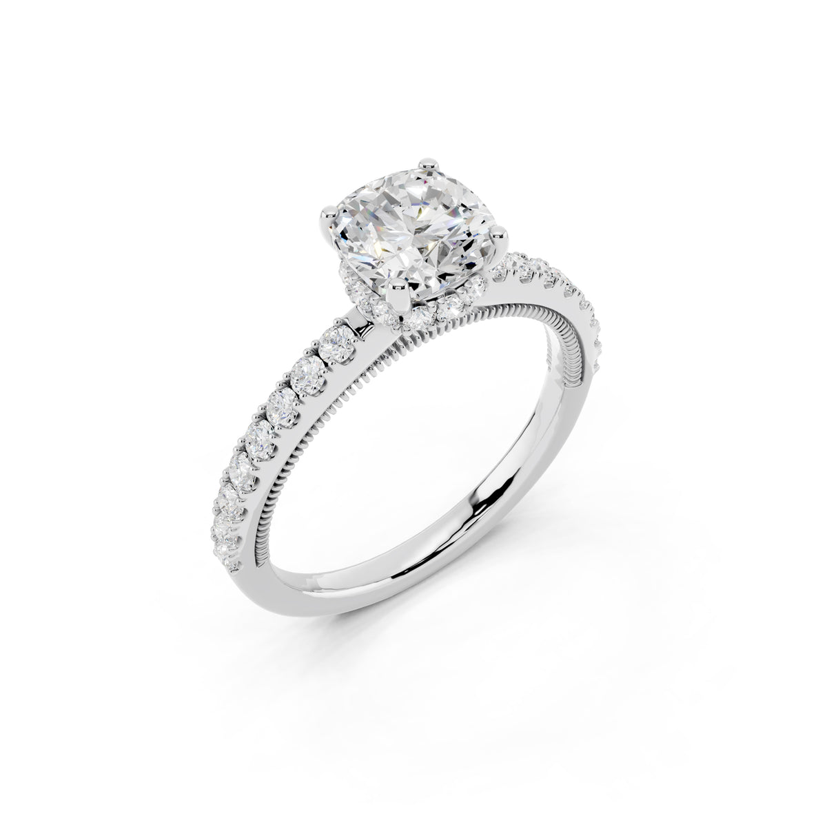 IGI Certified Lab Grown Diamond Hidden Halo Engagement Ring for Women – 1.30 Carat Cushion Cut, 925 Sterling Silver & 14K Gold, EF Color VS Clarity, Pavé Diamond Band, Engagement Ring