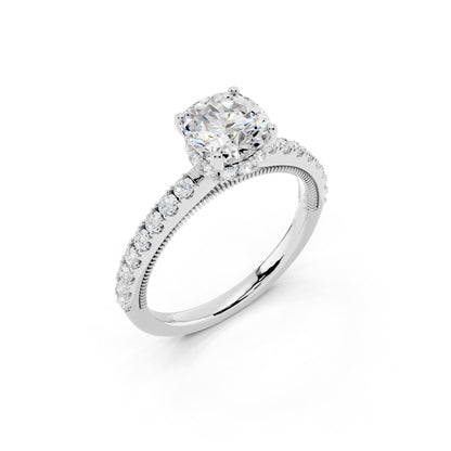 IGI Certified Lab Grown Diamond Hidden Halo Engagement Ring for Women – 1.30 Carat Cushion Cut, 925 Sterling Silver & 14K Gold, EF Color VS Clarity, Pavé Diamond Band, Engagement Ring
