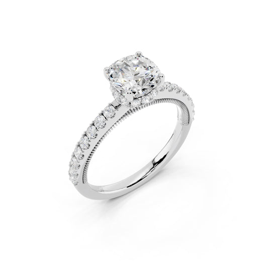 IGI Certified Lab Grown Diamond Hidden Halo Engagement Ring for Women – 1.30 Carat Cushion Cut, 925 Sterling Silver & 14K Gold, EF Color VS Clarity, Pavé Diamond Band, Engagement Ring