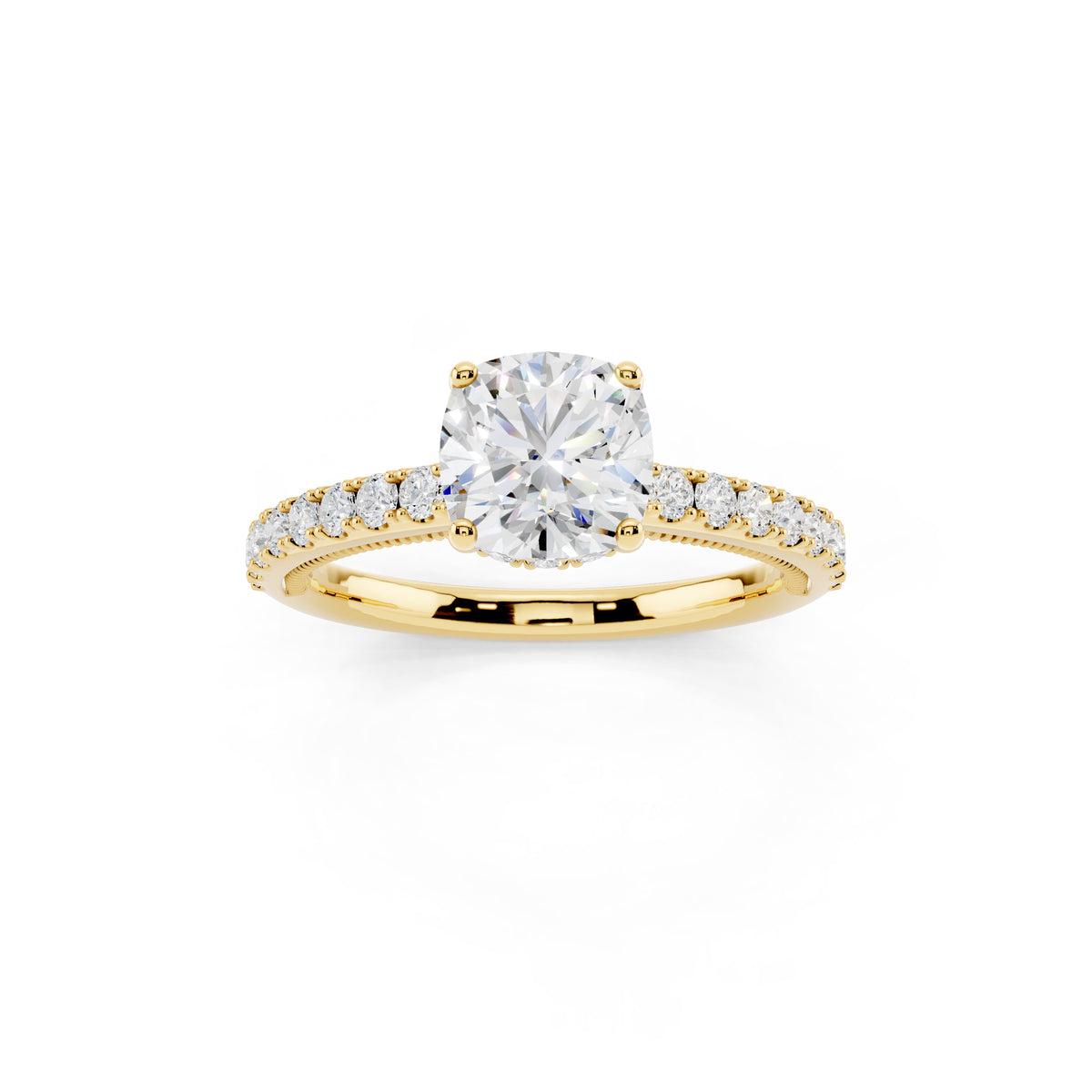 IGI Certified Lab Grown Diamond Hidden Halo Engagement Ring for Women – 1.30 Carat Cushion Cut, 925 Sterling Silver & 14K Gold, EF Color VS Clarity, Pavé Diamond Band, Engagement Ring