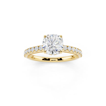 IGI Certified Lab Grown Diamond Hidden Halo Engagement Ring for Women – 1.30 Carat Cushion Cut, 925 Sterling Silver & 14K Gold, EF Color VS Clarity, Pavé Diamond Band, Engagement Ring