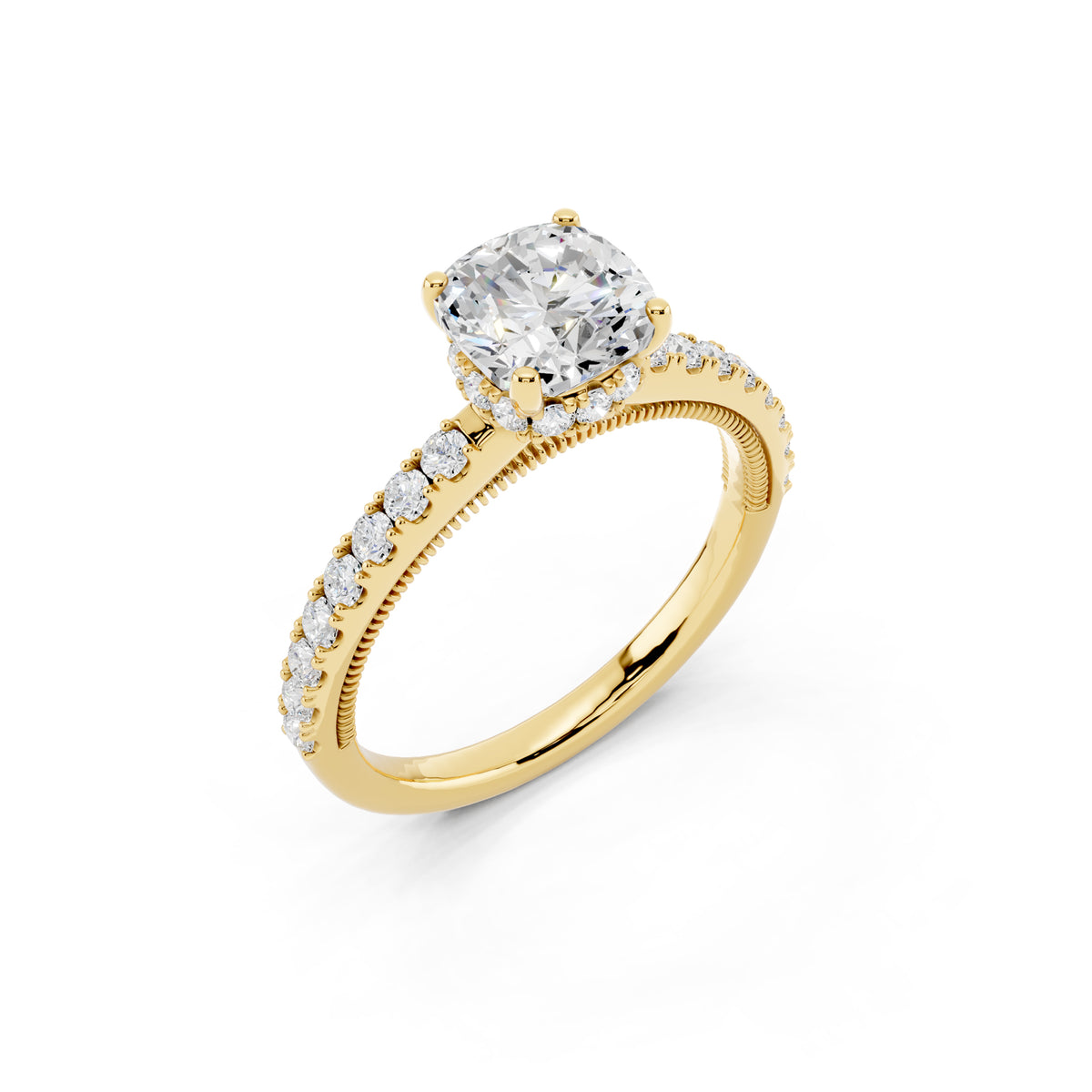 IGI Certified Lab Grown Diamond Hidden Halo Engagement Ring for Women – 1.30 Carat Cushion Cut, 925 Sterling Silver & 14K Gold, EF Color VS Clarity, Pavé Diamond Band, Engagement Ring