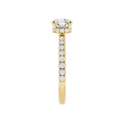 IGI Certified Lab Grown Diamond Hidden Halo Engagement Ring for Women – 1.30 Carat Cushion Cut, 925 Sterling Silver & 14K Gold, EF Color VS Clarity, Pavé Diamond Band, Engagement Ring