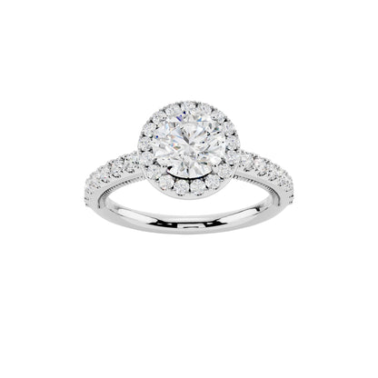 IGI Certified Lab Grown Diamond Halo Engagement Ring for Women – 1.40 Carat Round Cut, 14K Gold & 925 Sterling Silver, EF Color VS Clarity, Round Halo Setting, Fine Jewelry Gift