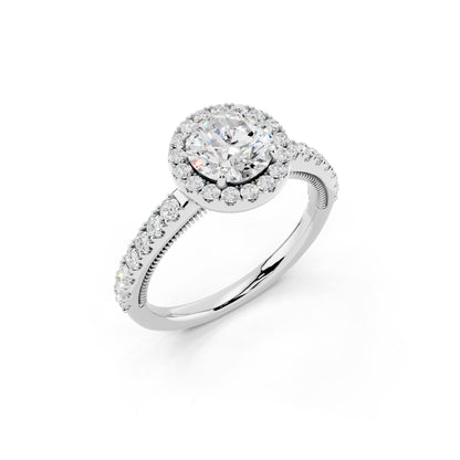 IGI Certified Lab Grown Diamond Halo Engagement Ring for Women – 1.40 Carat Round Cut, 14K Gold & 925 Sterling Silver, EF Color VS Clarity, Round Halo Setting, Fine Jewelry Gift