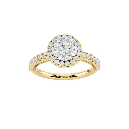 IGI Certified Lab Grown Diamond Halo Engagement Ring for Women – 1.40 Carat Round Cut, 14K Gold & 925 Sterling Silver, EF Color VS Clarity, Round Halo Setting, Fine Jewelry Gift