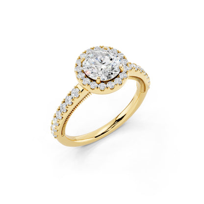 IGI Certified Lab Grown Diamond Halo Engagement Ring for Women – 1.40 Carat Round Cut, 14K Gold & 925 Sterling Silver, EF Color VS Clarity, Round Halo Setting, Fine Jewelry Gift