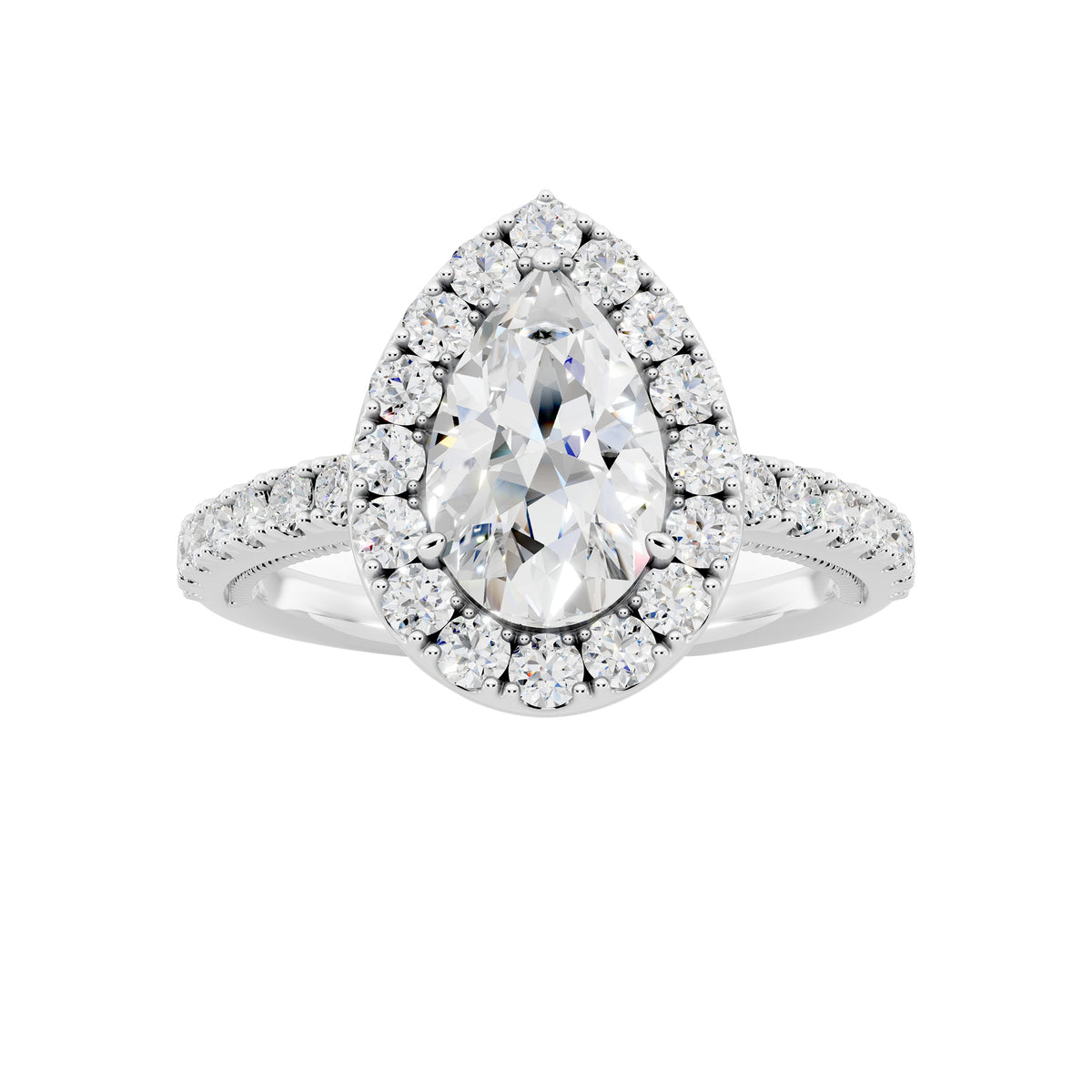 IGI Certified Lab Grown Diamond Halo Engagement Ring for Women – 1.50 Carat Pear Cut, 14K Gold & 925 Sterling Silver, EF Color VS Clarity, Round Halo Setting, Fine Jewelry Gift