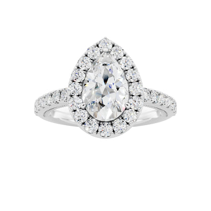 IGI Certified Lab Grown Diamond Halo Engagement Ring for Women – 1.50 Carat Pear Cut, 14K Gold & 925 Sterling Silver, EF Color VS Clarity, Round Halo Setting, Fine Jewelry Gift