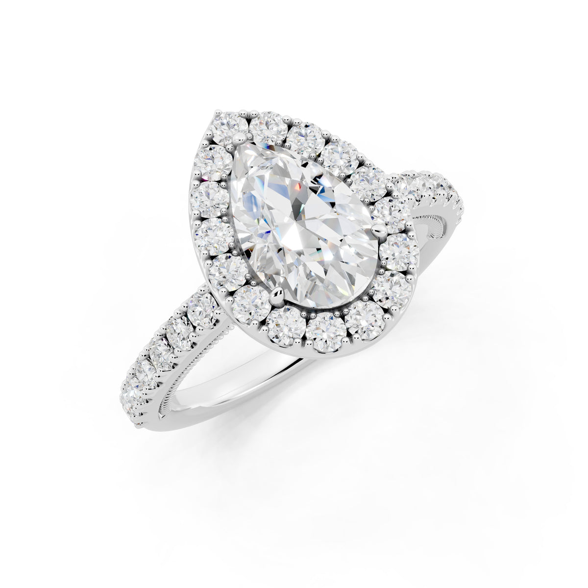 IGI Certified Lab Grown Diamond Halo Engagement Ring for Women – 1.50 Carat Pear Cut, 14K Gold & 925 Sterling Silver, EF Color VS Clarity, Round Halo Setting, Fine Jewelry Gift