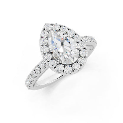 IGI Certified Lab Grown Diamond Halo Engagement Ring for Women – 1.50 Carat Pear Cut, 14K Gold & 925 Sterling Silver, EF Color VS Clarity, Round Halo Setting, Fine Jewelry Gift